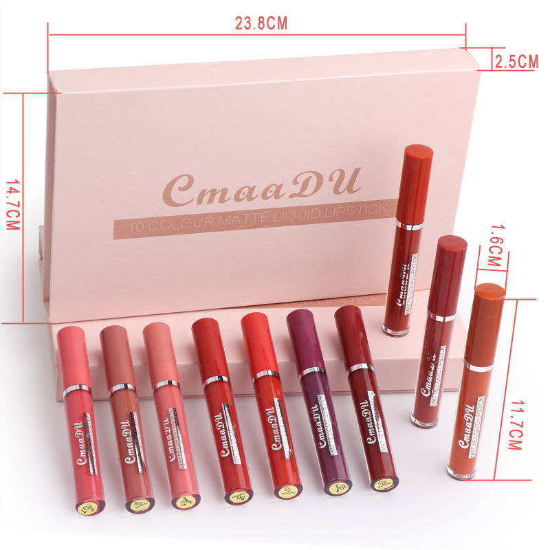10-piece liquid lipstick gift box set with product dimensions