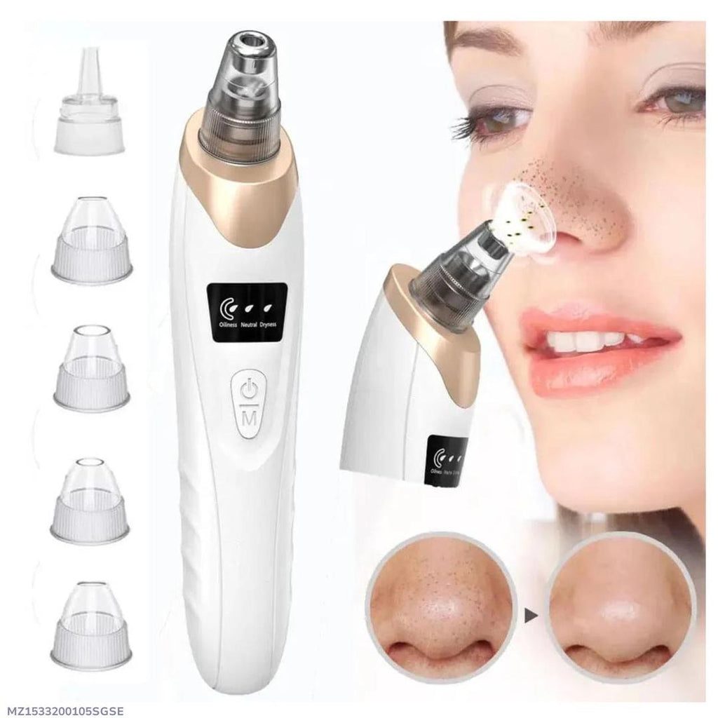 Electric nose hair trimmer with attachments and close-up of use on a white background