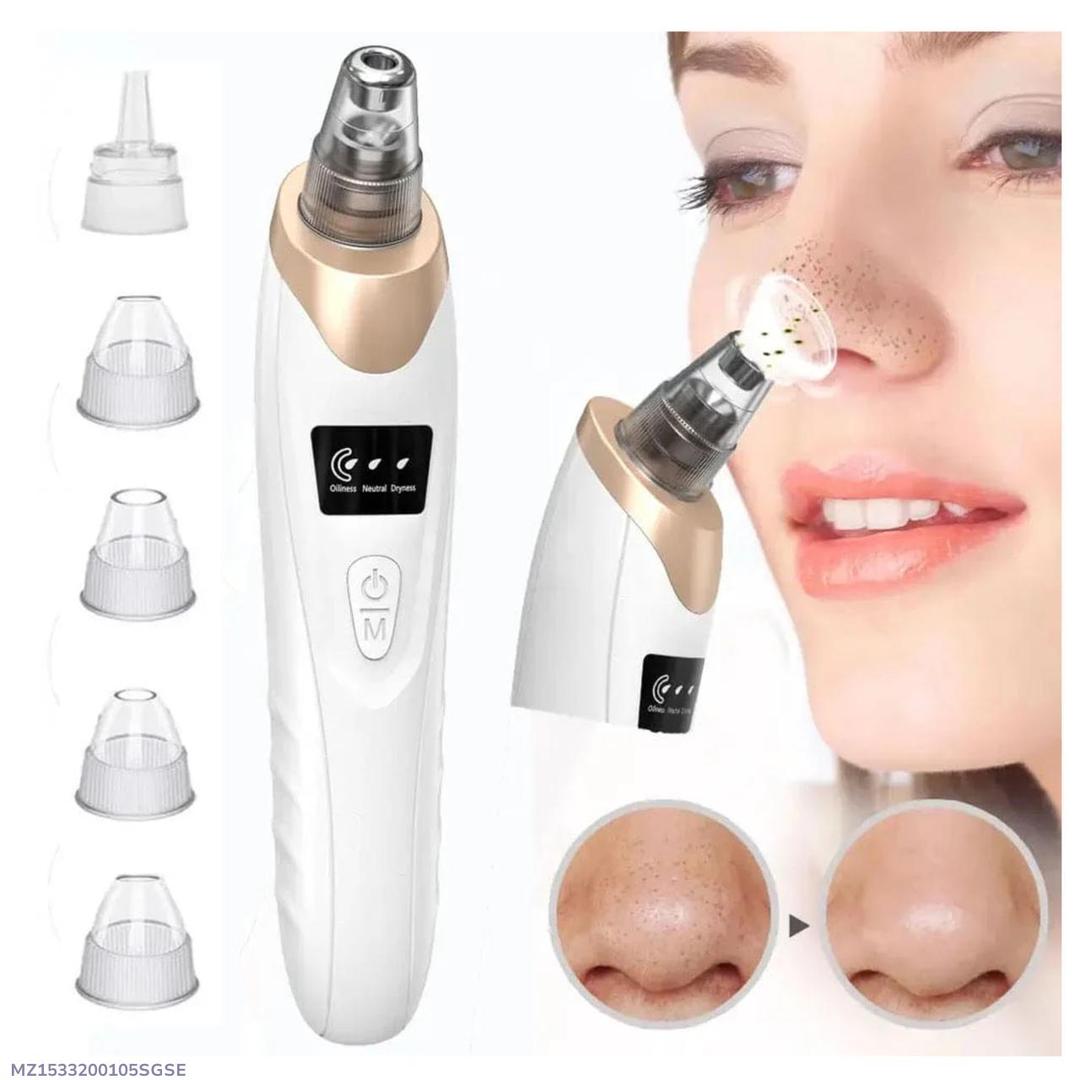 Electric nose hair trimmer with attachments and close-up of use on a white background