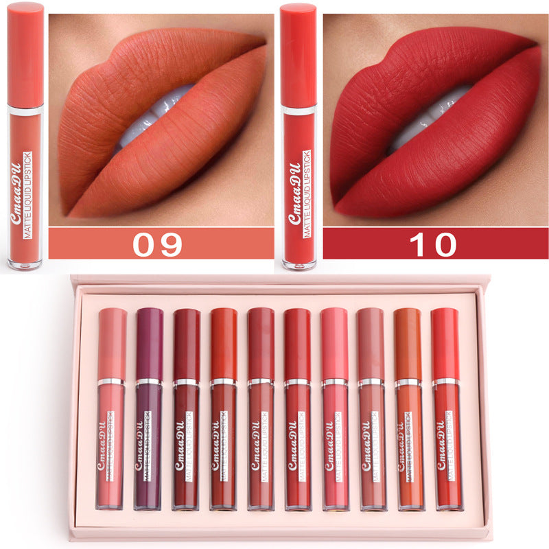 Matte liquid lipstick swatches on lips numbered by color shade