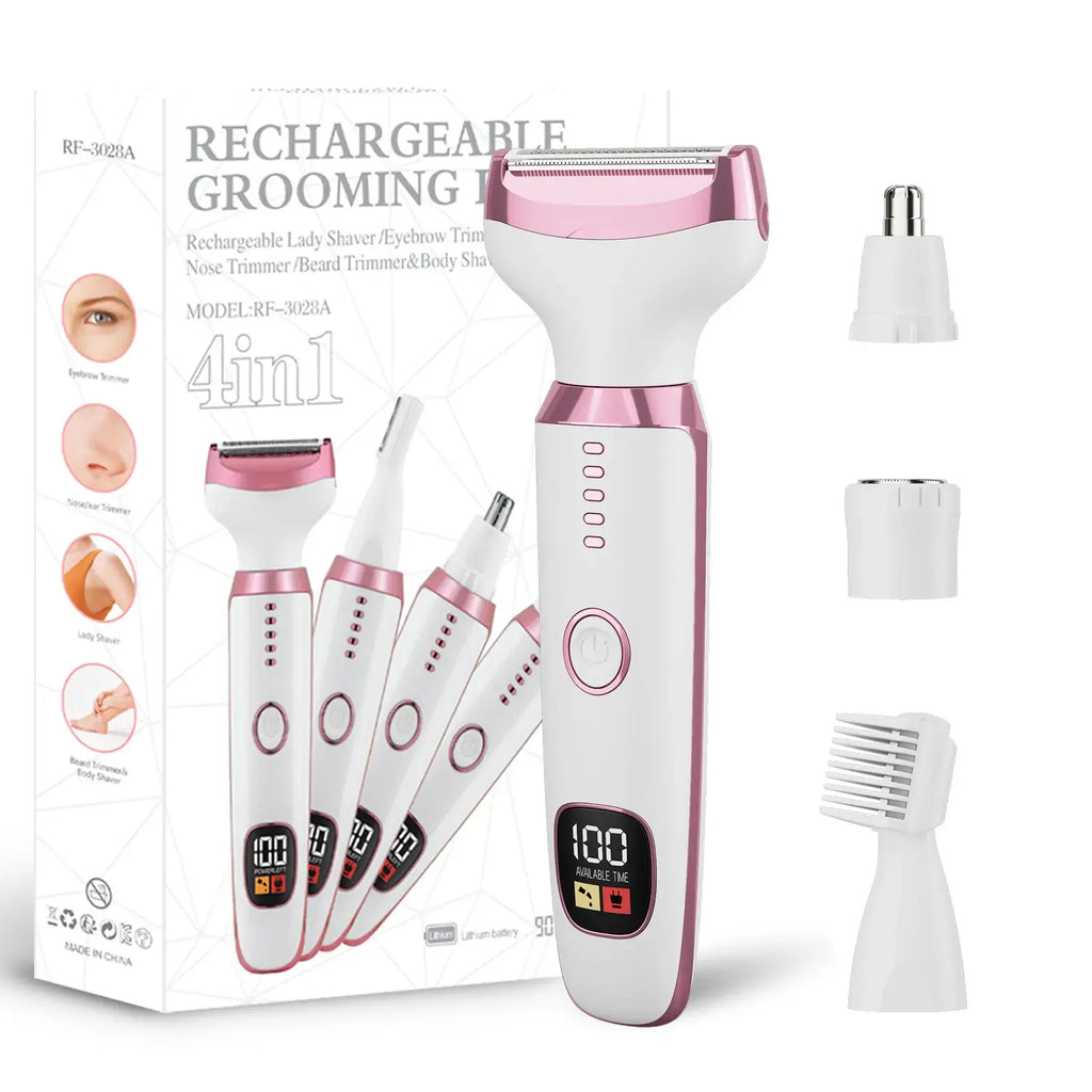 Rechargeable grooming kit with pink and white design on a white background