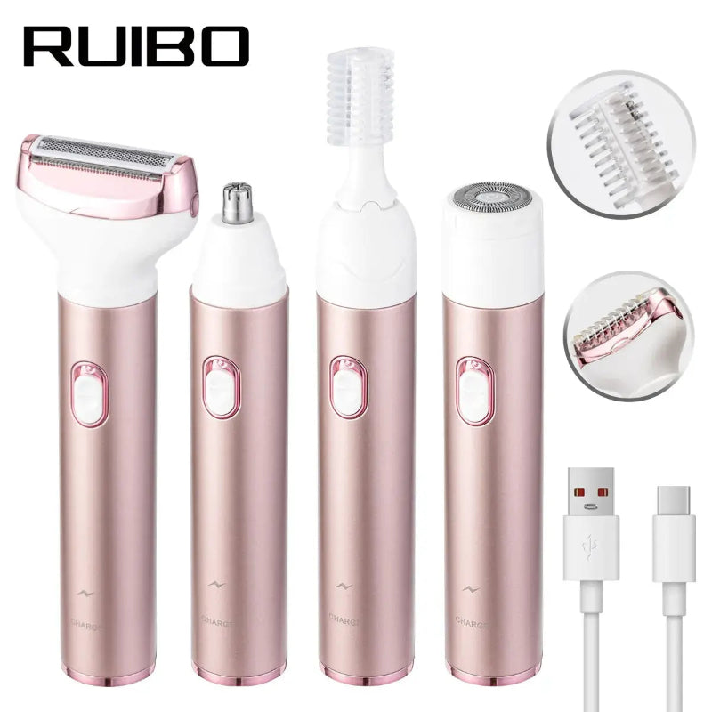 Set of pink and white electronic grooming devices with RUIBO branding.