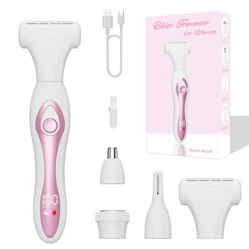White and pink bikini trimmer set with packaging on a white background
