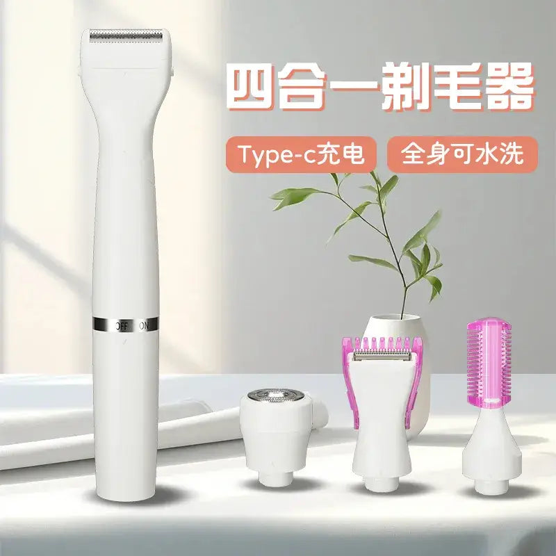 White grooming device with attachments on a light gray background