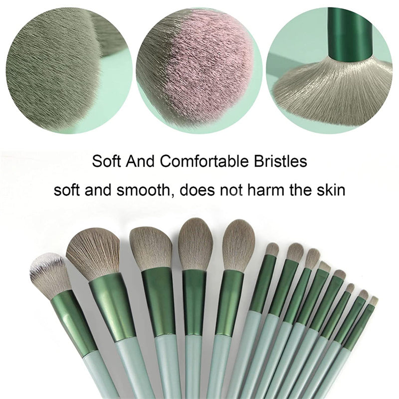 Visual feature graphic detailing soft synthetic bristles and brush types.