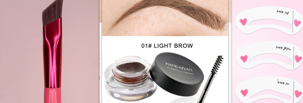 Smudge-proof eyebrow gel pot next to product packaging box.