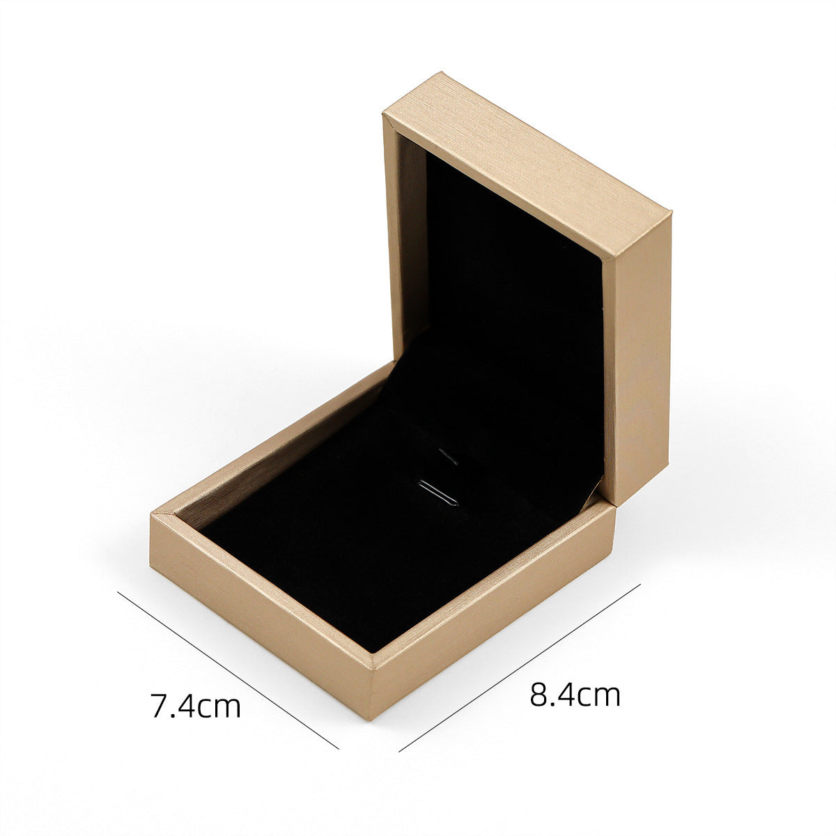 Open black velvet jewelry gift box shown empty on a cream background.